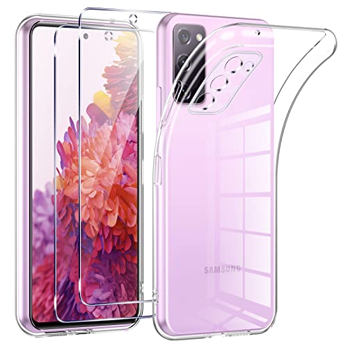 Phoona Cover per Samsung Galaxy S20 FE 4G/5G Custodia con 2 Pezzi Pellicola Vetro Temperato,Ultra Sottile Trasparente Silicone Protettiva Case per Samsung S20 FE Sottile Morbida Antiurto Cover