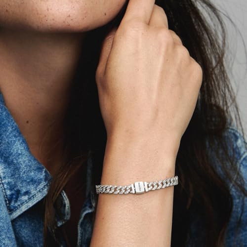 PANDORA Timeless Pavé Cuban Chain Bracelet - Sterling Silver Bracelet with Cubic Zirconia - Jewelry for Women - Includes Gift Box4