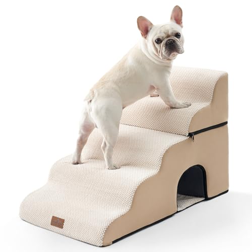 Image of COZY KISS Dog Stairs,with condo,22.4 inch H 5 Steps for Bed,Beige | 5-step dog stairs for Old Cats, Puppy, Small Dogs,Non-Slip Base,for Couch & Bed, 17.7x33x22.4