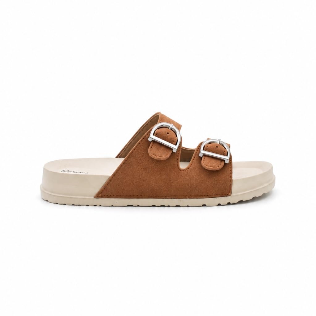 Women's Double Strap Buckle Slider Sandals, Suede Upper & Lining, EVA Insole & Outsole, Adjustable Open Toe Slip-On Flat Slides Slippers for Ladies, Daily Wear Casual Comfort Footwear, Home Use-image-5