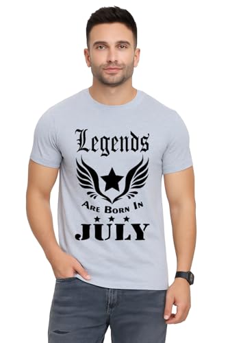 Image of RHYMAX Men Cotton Printed T-Shirt Legends are Born in July Birthday Graphic Tee Regular Fit