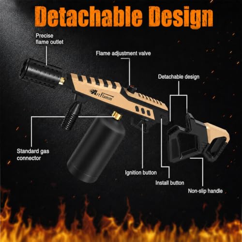 Image of ARTFLAMM Powerful Propane Torch, Kitchen Blow Torch with Adjustable Flame, Detachable Cooking Torch for Searing Steak, Camping, BBQ, Welding (Tank Not Included)