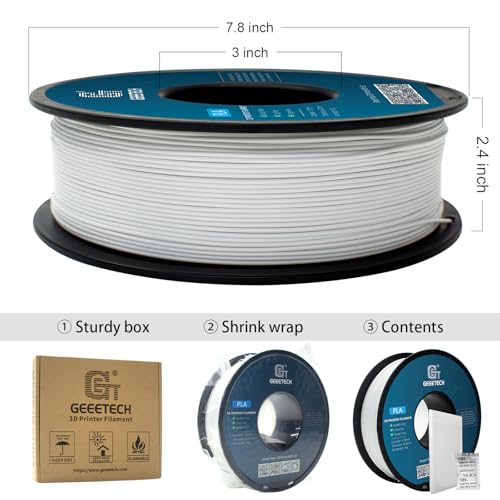 Image of Geeetech 1.75mm PLA 3D Printer Filament, 1kg Spool (2.2lbs), Upgrade Tidy Winding Tangle-Free, Dimensional Accuracy + /- 0.02 mm, White
