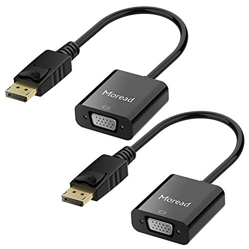 Image of Moread DisplayPort (DP) to VGA Adapter, 2 Pack, Gold-Plated Display Port to VGA Adapter (Male to Female) Compatible with Computer, Desktop, Laptop, PC, Monitor, Projector, HDTV - Black