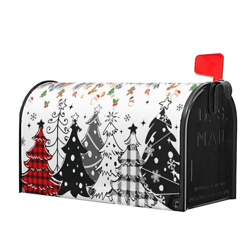 Image of Xmas Trees Mailbox Cover Magnetic 21 inchx18 inch Red Black Buffalo Plaids Falling Snowflakes Winter Collection Mailbox Wrap Post Cover Standard Size for Yard Garden Outside Holiday Decor
