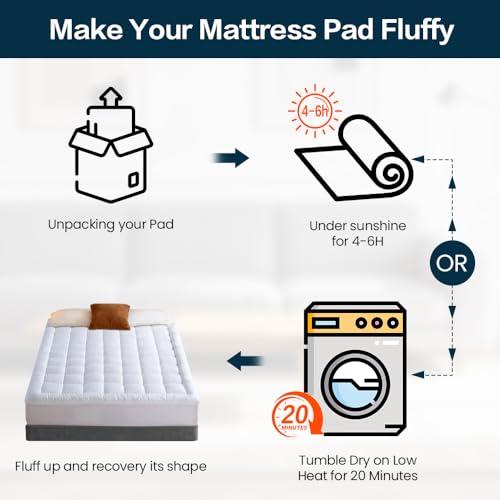 Image of EASELAND Mattress Pad Full Size Pillow Top Mattress Cover Quilted Fitted Mattress Protector Cotton 8-21 inch Deep Pocket Mattress Topper (54x75 Inches)