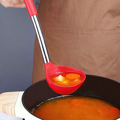 Pack Of 2 Ladle Spoon,Silicone Large Spoon For Soup,Non Stick Kitchen Utensils With High Heat Resistant,Bpa Free Perfect Kitchen Tools For Cooking, Stirring,Serving Soups (Black Red) #TOP2