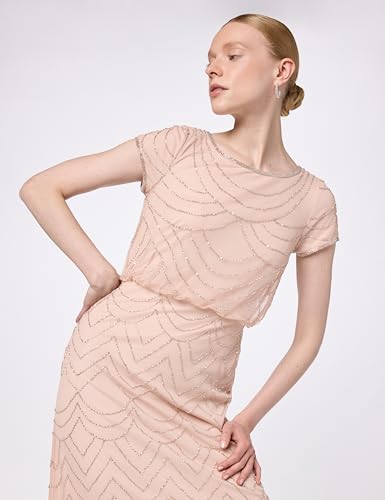 Image of Adrianna Papell Womens Short Sleeve Blouson Beaded Gown