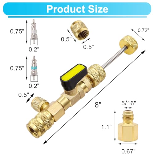 Image of TWTADE Valve Core Remover Installer Tool with Dual Size SAE 1 /4 and 5 /16 Port Brass Adapter, 30PCS Valve Cores, 7PCS Brass Nut for R12 R22 R410 R32 etc HVAC System