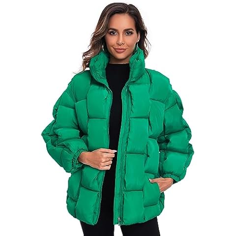 Epsion Womens Winter Casual Puffer Jacket Padded Long Sleeve Full Zipper Stand Collar Pockets Quilted Coats Outwear Cover
