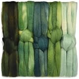SPINNING FIBER Super soft BFL Wool Top Roving drafted for hand spinning with drop spindle or wheel, felting, blending and weaving. Variegated hand dyed mini skeins. 5 Ounce DISCOUNT PACK, Greenery