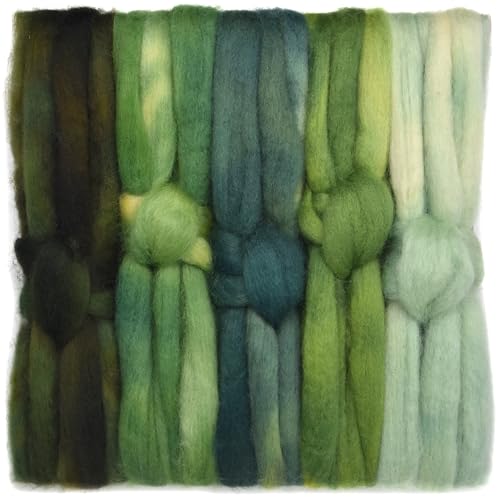 Hand Dyed BFL Spinning Fiber. Super Soft Wool Top Roving Drafted for Hand Spinning, Felting, Blending and Weaving. 5oz. Greenery
