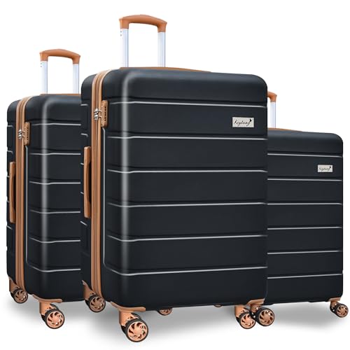 Image of KEYTANG 3-Piece Hardshell Luggage Set(20 /24 /28), Lightweight Expandable Suitcase with TSA Lock and Double Spinner Wheels, 20% Expansion for Extra Packing, Carry-On and Checked Bags, Apricot Black