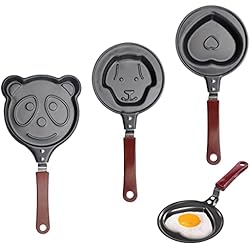 Sartenes Con Formas DAWRIS 3PCS Sarten Tortitas Antiadherente, 12cm Mini Frigideira Ovos Frigideira Panquecas Forma de Corazón de Animales, Sarten Pequeña con Mango Resistente al Calor Para Estufas de Gas y Inducción