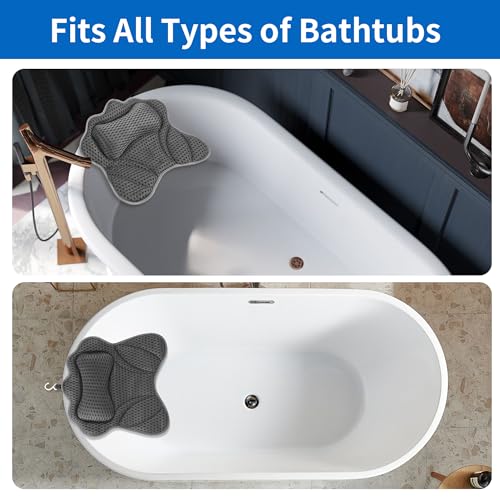 Badewannenkissen,Badekissen Für Badewanne,Kissen Badewanne 4D Mesh mit 6 Saugnäpfeln,Wird verwendet,um zu entspannen,um Nacken,Schultern,Kopf und Rücken zu unterstützen,für Heimspas(Grau)