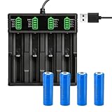 Dhqkqg Lot de 4 batteries rechargeables 3,7 V avec chargeur - 2200 mAh - NIMH rechargeables - Avec écran LCD intelligent - Charge rapide - Chargeur de batterie USB - Pour lampe de poche, lampe