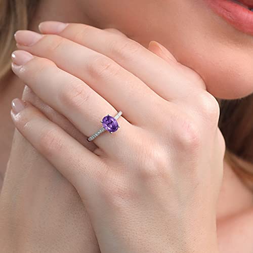 Gem Stone King 10K White Gold Gemstone Birthstone and White Diamond Engagement Ring | Oval 8X6MM | Wedding Anniversary Promise Ring For Women | Available In Size 5, 6, 7, 8, 94