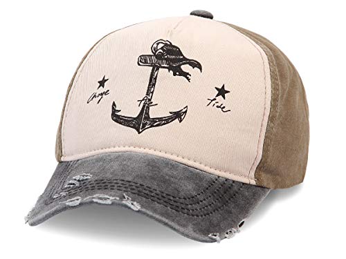 Alsino Unisex Baseball Cap mit Anker Motiv im Retro Vintage Used-Look Größenverstellbar aus 100% Baumwolle, Oliv grau