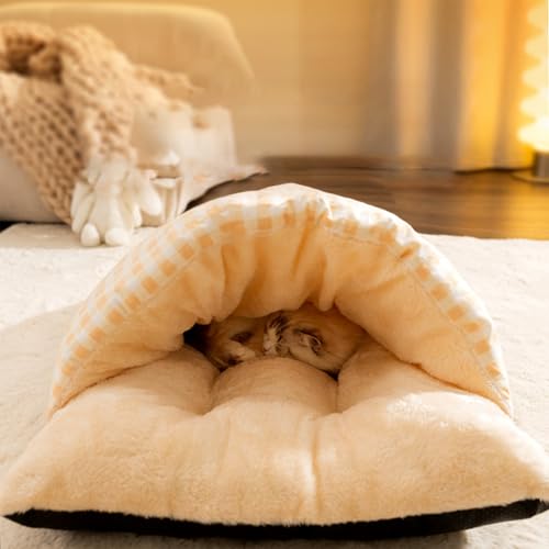 Générique Weiches Bett für Katzen, Kuscheltuch mit integriertem Kissen- oder Höhle für Katzen- für Reisen, Winter, Outdoor, beruhigende Hunde-3