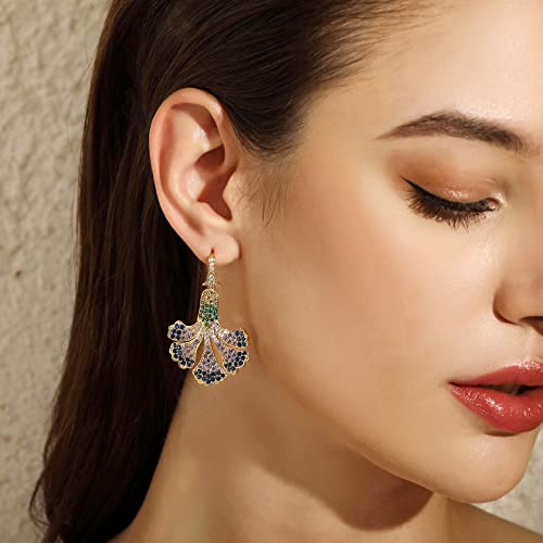 Zircon Gemstone Drop Dangle Earrings, Multi Color Created Sapphire Sparkly Evening Dressy Earrings, 18K Gold Plated 925 Sterling Silver posts, Hypoallergenic, Formal Jewelry for women 5