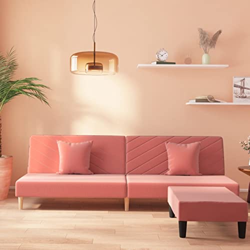 Gecheer Sofá Cama 2 plazas con reposapies y 2 Cojines Terciopelo Rosa 7#,Sofa de Salón Moderno Sofas Moderno para Salón Dormitorio,1 x Sofá Cama 1 x Taburete/reposapiés