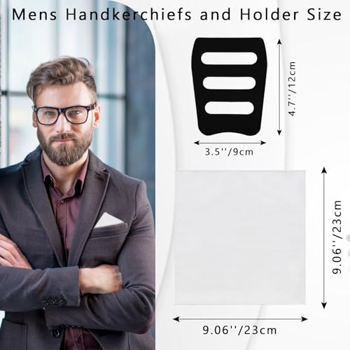 Image of White Pocket Squares for Men, Mens Linen Cotton Handkerchiefs with Pocket Square Holder for Daily Wedding Banquet