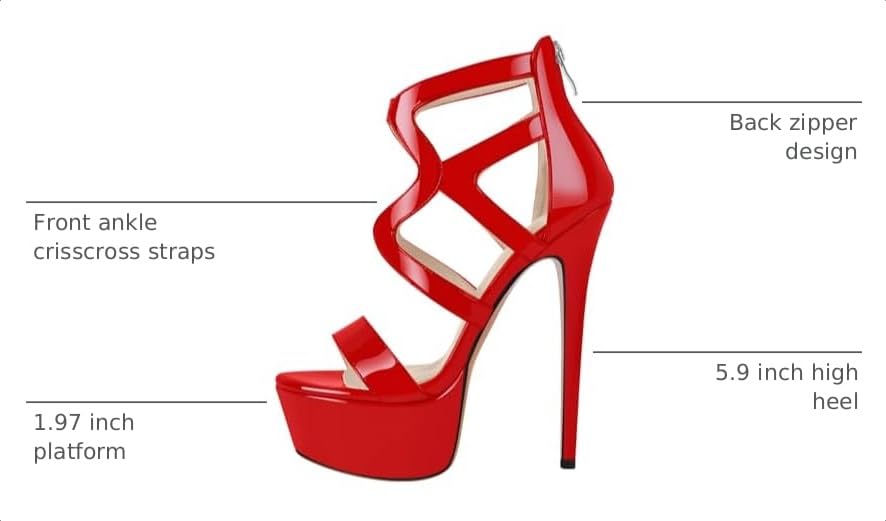 Image of richealnini Women's Crisscross Platform Stiletto High Heels Strappy Sandals with Zipper