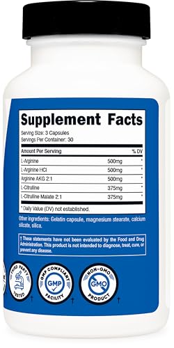 Image of Nutricost Nitric Oxide Booster (2250mg) 90 Capsules - Gluten Free, Non-GMO, 750mg Per Casule, 30 Servings