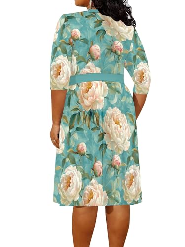 Image of PinkPatty Women's Plus Size Maxi Dress Print 3 /4 Sleeves V Neck Party Sundress Wedding Guest Dresses