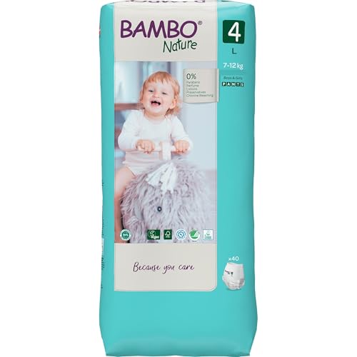 Bambo Nature Premium Eco Nappy Pull-Up Pants, Maxi Size 4 (15-26lbs/7-12kg) Tall Pack of 40