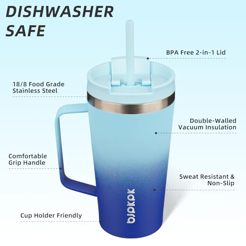 Image of BJPKPK 18oz Insulated Tumbler with Handle, Lid & Straw, Stainless Steel