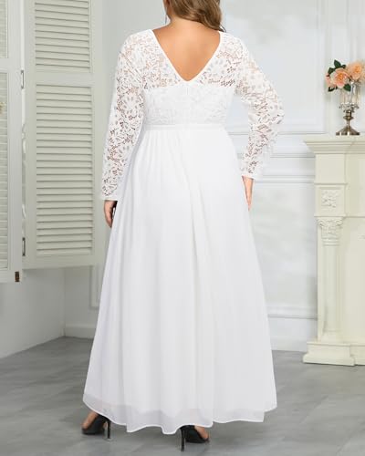 Plus Size Formal Wedding Dresses - Gowns Evening Prom Elegant V Neck Long Sleeve Lace Chiffon Long Maxi Dress4