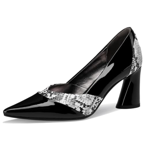 TDD High Heels for Women Patent Leather Pointed Toe Pumps Animal Print Snake Skin Closed Toe Chunky Block Dressy Comfortable Sexy Elegantes Wedding Slip On Formal Prom 3 Inch Shoes