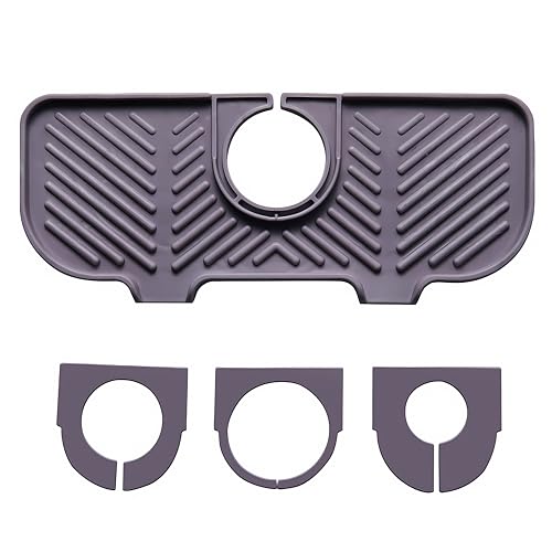 ViWaVee Alfombrilla de silicona para escurrir platos, escurridor de platos para grifo, inserto de fregadero debajo del grifo, organizador para esponjas, cepillos, jabón. (gris)