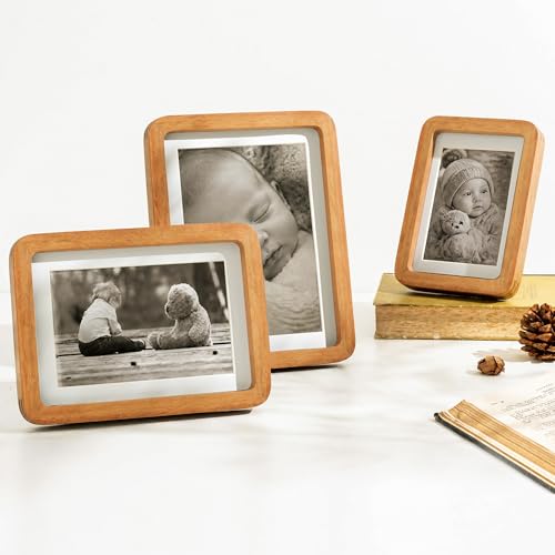 Image of 4x6 Picture Frame, USA-Sourced Natural Teak Wood Photo Collage Frame with HD Tempered Glass, Modern Simple 4 x 6 Wooden Frame Matted to 3.5x5, Gallery Wall Frames for Art, Wall or Tabletop Display