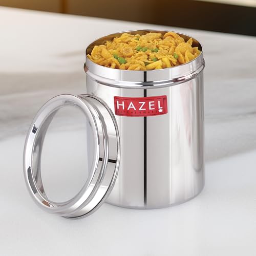 Image of HAZEL Stainless Steel Container with Transparent Lid | Matt Finish Steel Jar for Kitchen Storage 1100 ml | Multipurpose SS Container with Lid
