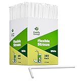 [380 Pack] Individually Wrapped Disposable Plastic Flexible Drinking Straws - BPA Free - White