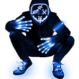 AMENON 4 Set Halloween LED Mask Light Up Gloves Shoelaces Armbands Light Up Scary Mask Halloween Costume Cosplay Party for Adult Kid