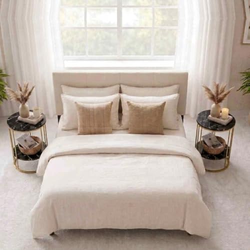 Image of Coffee Table /End Table /Center Table /Sofa Side Table /BedsideTable /nightstand for Living Room Bedroom Balcony Table with Marble Design Wooden Top Gold Black