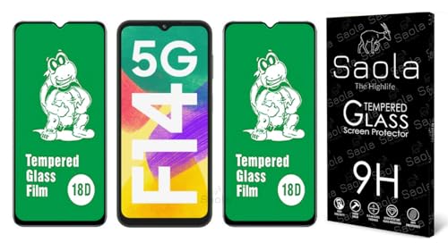 Image of Saola 18D Tempered Glass With Inbuilt AirBag Borders For Samsung Galaxy F14 5G (Pack Of 2) with Free Installation Kit. Full screen Coverage - 6.6 inch