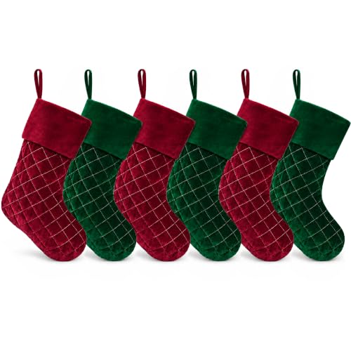Ugiftcorner Red and Green Velvet Quilted Christmas Stockings 6 Pack 20 Inch