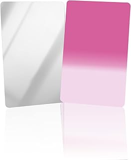 DOME-SPACE Compact Card Mirror, Unbreakable Stainless Steel Makeup Mirror Solid Pink Gradient Pattern Rectangular Handheld Small Travel Mirror for Camping, Travelling