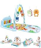 Huifoo Baby Spielbogen Spieldecke,pieldecke Baby-Spielmatte mit Klavier,Spielmatte mit Spielbogen abnehmbarem Babyspielzeug,Bauchzeit Activity Decke für Baby & Kleinkinder 0-24 Monate,Blau