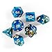 Produktbild shibby 7 polyedrische Würfel für Rollen- und Tabletopspiele in dichromatisch blau - mit Beutel