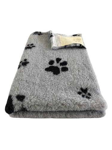 elropet Hundematte vetbed für kleine Hunde & große Hunde/Premium 22mm hohe Qualitätsstufe/Hundedecke S/M/L (Hellgrau + Schwarze Pfote, S 80cm X 50cm)