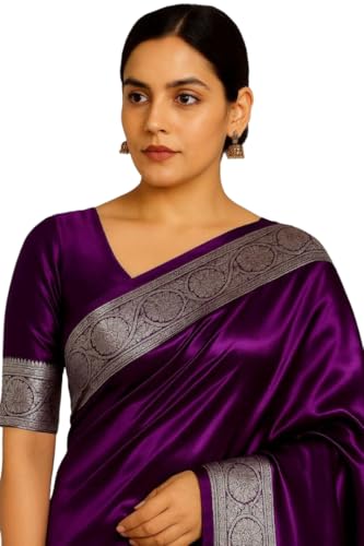 Kanjivaram Sari Banarasi Satin Banarasi Plain Original Silver White Border Zari Women Kanchipuram Pure Paithani Soft Lichi Mysore Silk Traditional Jacquard New Ladies Sadi with