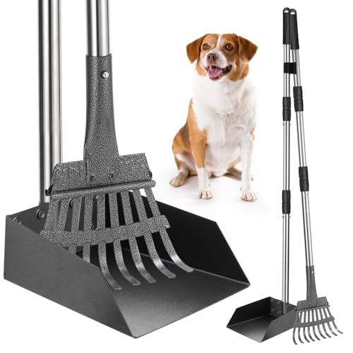 Image of SCENEREAL Dog Pooper Scooper for Yard-Tray & Rake Set, Long Handle Metal Poop Scooper for Large Medium Small Dogs, Pet Waste Removal Scoop with No Bending Detachable for Outdoor Grass Dirt Gravel