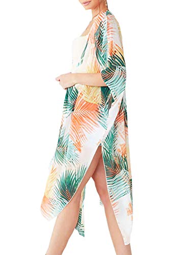 Dauveg Cardigã feminino longo de chiffon quimono Boho floral 0pen cobertura frontal Xale Robes, 53 C