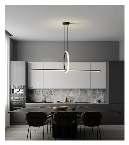 Chandelier LED moderne de plafond noir long pour table de cuisine