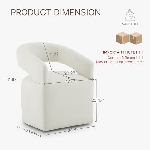 Image of KISLOT Upholstered Dining Chairs Set of 2, Modern Arm Kitchen & Dining Room Chairs with Hidden Casters, Linen Fabric Padded Rolling Chairs, Sturdy Wood Frame, 300 lbs Capacity, Ivory White